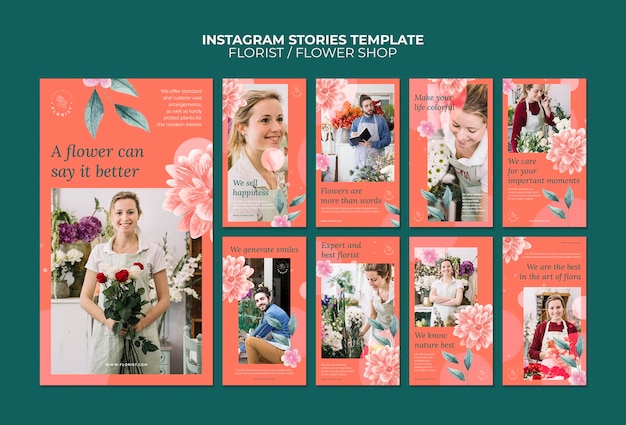 PSD collection d'histoires instagram pour les magasins de fleurs