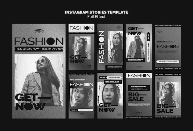 PSD collection d'histoires instagram pour la mode avec effet métallisé