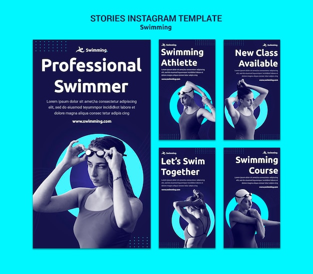 PSD collection d'histoires instagram pour nager avec une nageuse