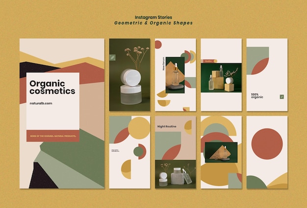 Collection d'histoires Instagram pour podium de bouteilles d'huile essentielle aux formes géométriques