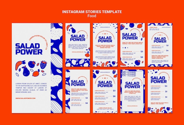 PSD collection d'histoires instagram pour le pouvoir de la salade