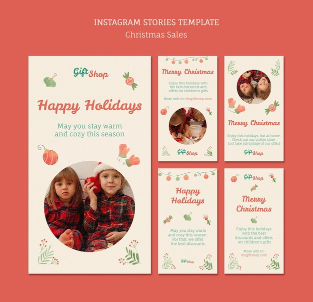 PSD collection d'histoires instagram pour la vente de noël avec les enfants