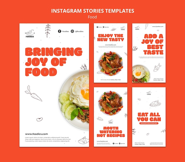 PSD collection d'histoires instagram de restaurant à volonté