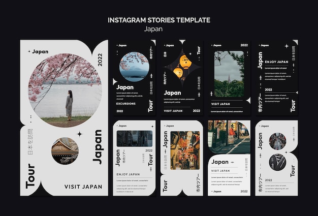 Collection d'histoires instagram avec visite de la ville japonaise