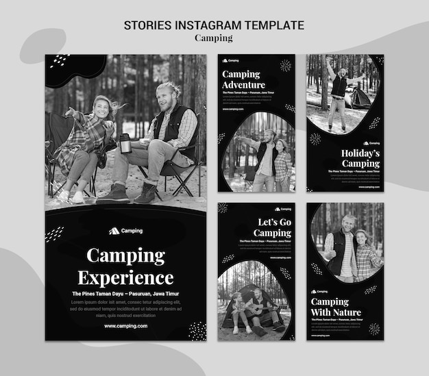 Collection D'histoires Monochromes Instagram Pour Le Camping En Couple