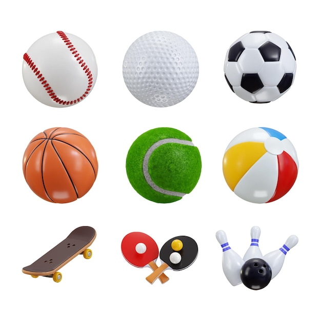 Collection d'icônes de balles sportives concept de rendu 3D de Sport et plaisir pour un vecteur de style de vie sain