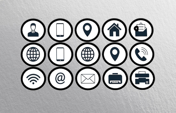 PSD collection d'icônes circulaires de contact et de communication