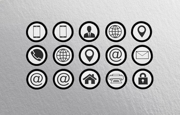 PSD collection d'icônes de contact et de communication dans des cercles