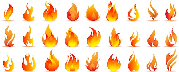 Collection d'icônes de feu et de flammes stylisées