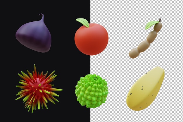 PSD collection d'icônes de fruits 3d