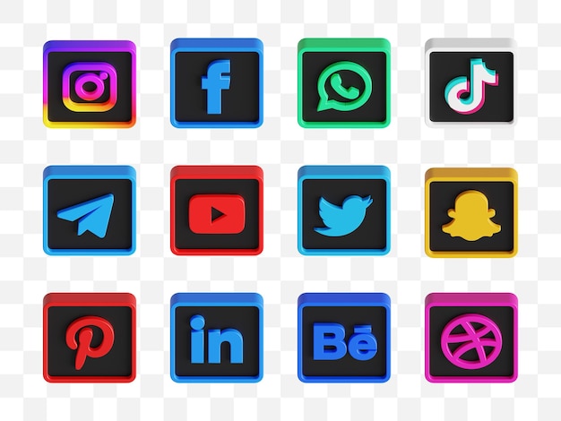 Collection d'icônes de médias sociaux 3D