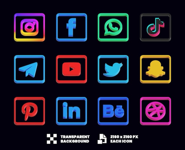Collection d'icônes de médias sociaux 3D