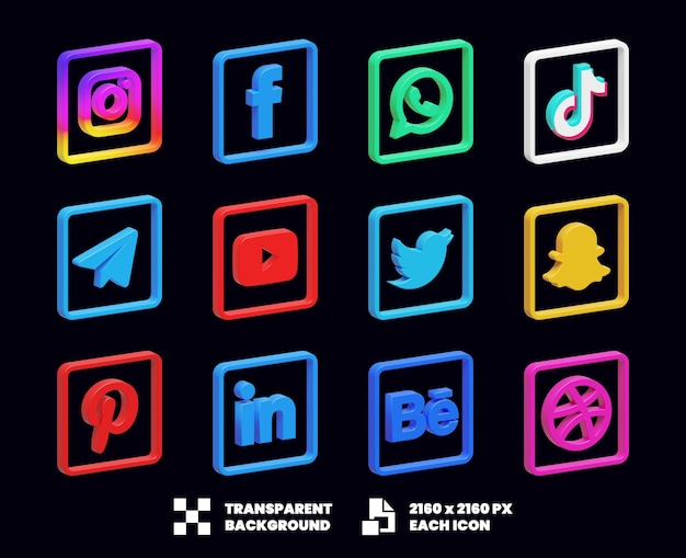 Collection d'icônes de médias sociaux 3D