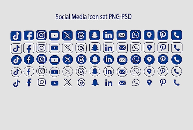 Collection d'icônes de médias sociaux en bleu foncé noir