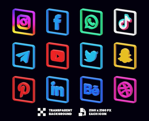 Collection d'icônes de médias sociaux modèle 3D