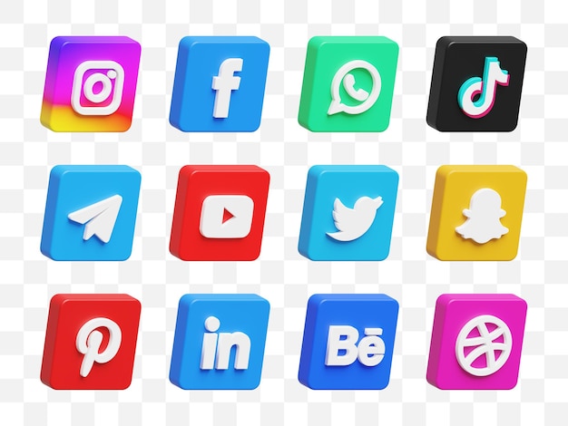 Collection d'icônes de médias sociaux modèle 3D