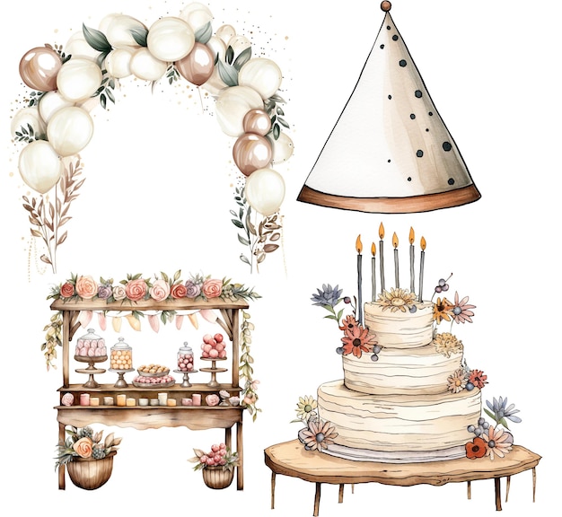 PSD une collection d'illustrations de décorations de fête