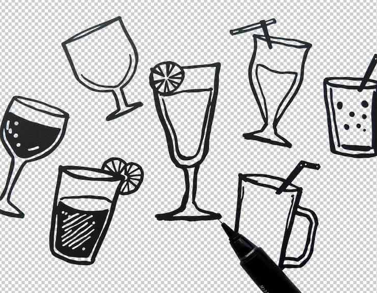PSD une collection d'images de différentes boissons et verres