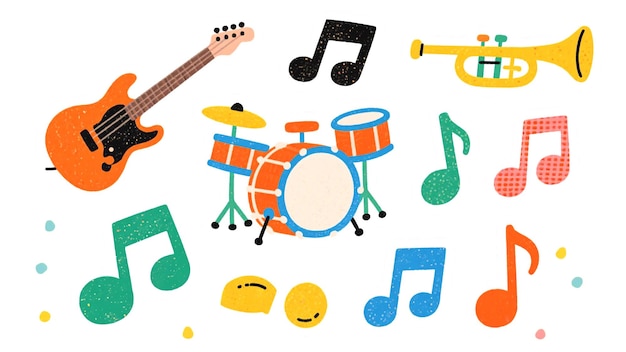 Une collection d'instruments de musique et de notes