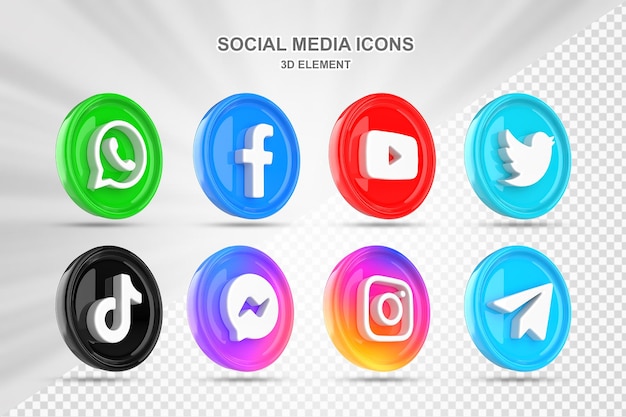 Collection De Logos D'icônes De Médias Sociaux 3d Dans Un Cercle De Style Moderne Icône De Réseau Facebook Instagram