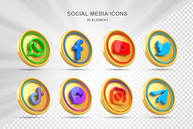 PSD collection de logos d'icônes de médias sociaux 3d dans un cercle de style moderne icône de réseau facebook instagram