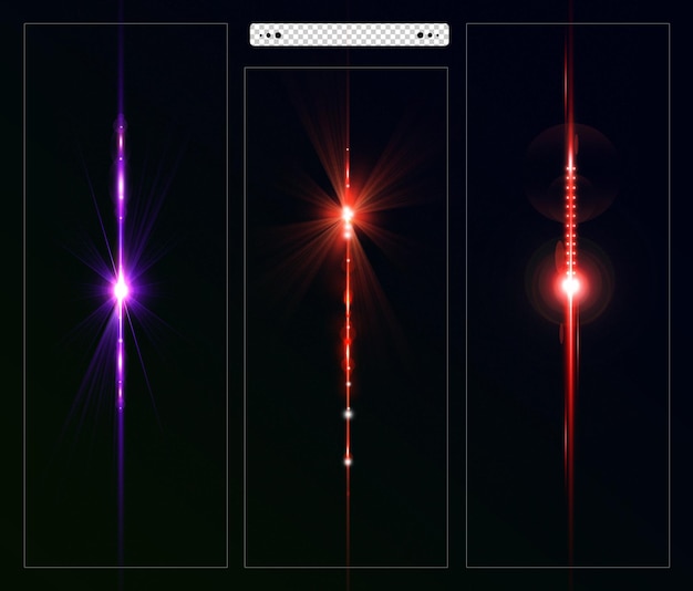 PSD collection de lumière parasite colorée et lumière parasite sur fond sombre