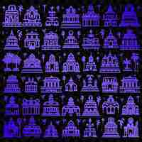 PSD une collection de maisons bleues et violettes dans la ville de londres