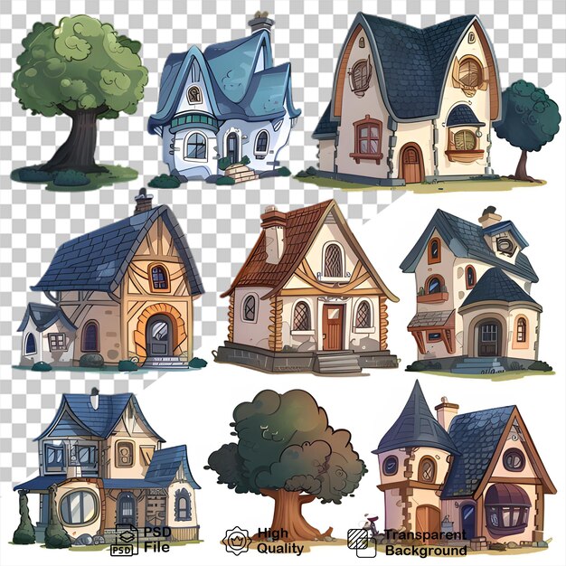 PSD une collection de maisons qui est sur un fond transparent avec un fichier png