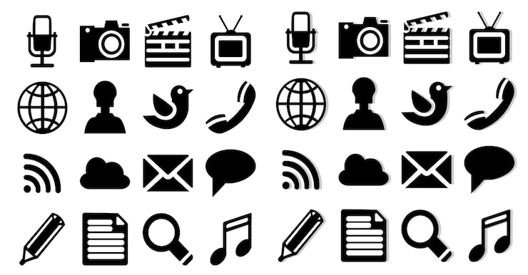PSD collection de médias, de médias sociaux et d'icônes de communication