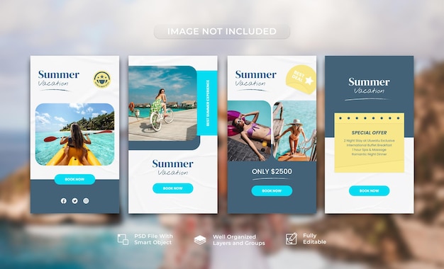 PSD collection de modèles d'histoires instagram de vacances de voyage d'été