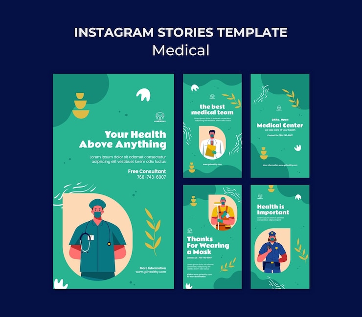 PSD collection de modèles d'histoires médicales instagram