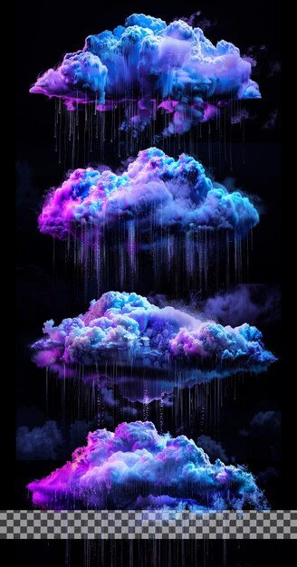 PSD collection de nuages bleus et violets réalistes sur un fond transparent