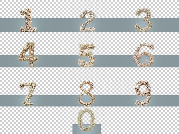 Une Collection De Numéros Faite D'os Avec Un Fond Transparent