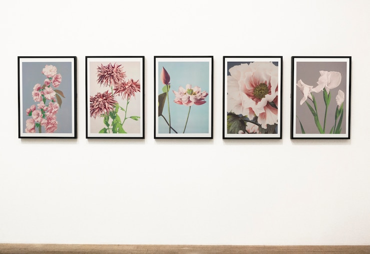 PSD une collection d'œuvres d'art floral sur un mur