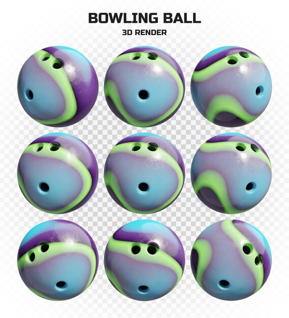 collection of 3d render marble swirl bowling balls in high resolution with many perspectives