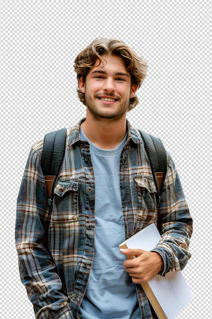 Collection of a young man standing with arms crossed facing the camera isolated on a transparent bac