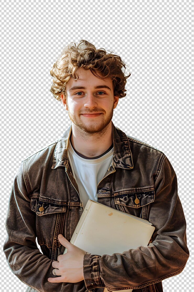 Collection of a young man standing with arms crossed facing the camera isolated on a transparent bac