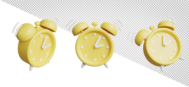 collection of alarm clock isolated on transparent background3d rendering