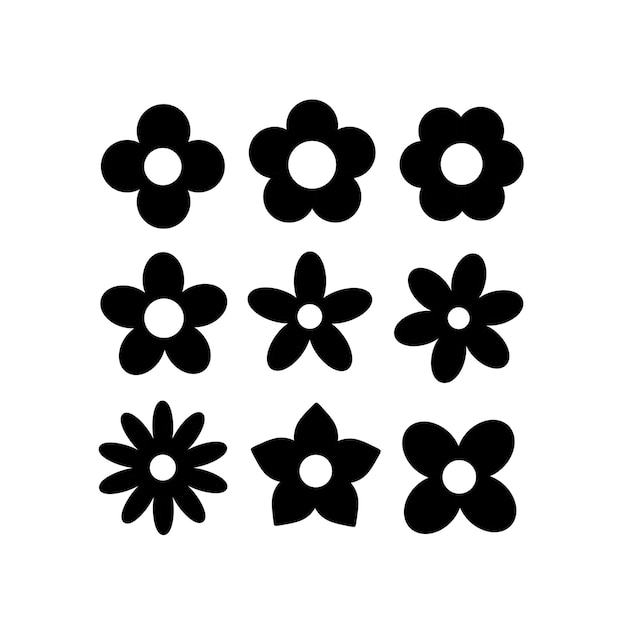 Collection of Black and White Flower Silhouettes