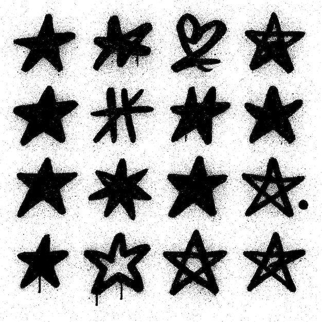 Collection of Black Star Shapes with Spray Paint Effect