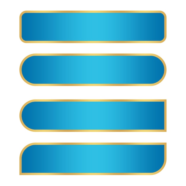 Collection of blue and gold rectangular and rounded banner buttons for website design
