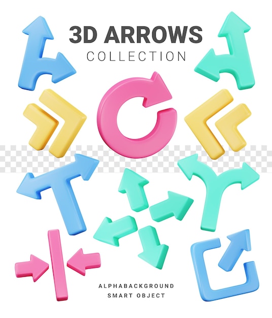 PSD collection of colorful 3d arrows