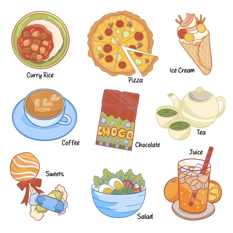 PSD collection of dessert and snack ilustration handrawing