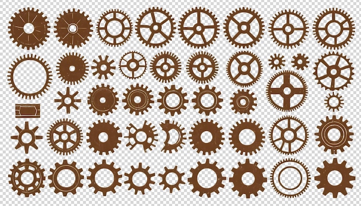 PSD collection of detailed gear cogs and cogwheels
