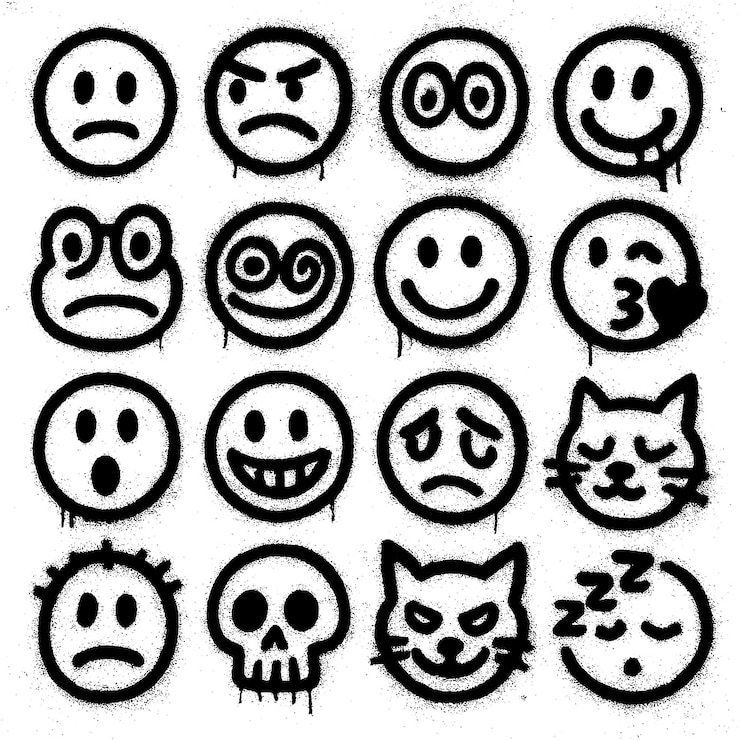 PSD collection of graffiti emoticon sprayed faces