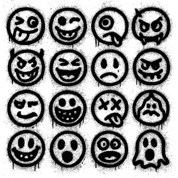 PSD collection of graffiti-style emoticons and faces