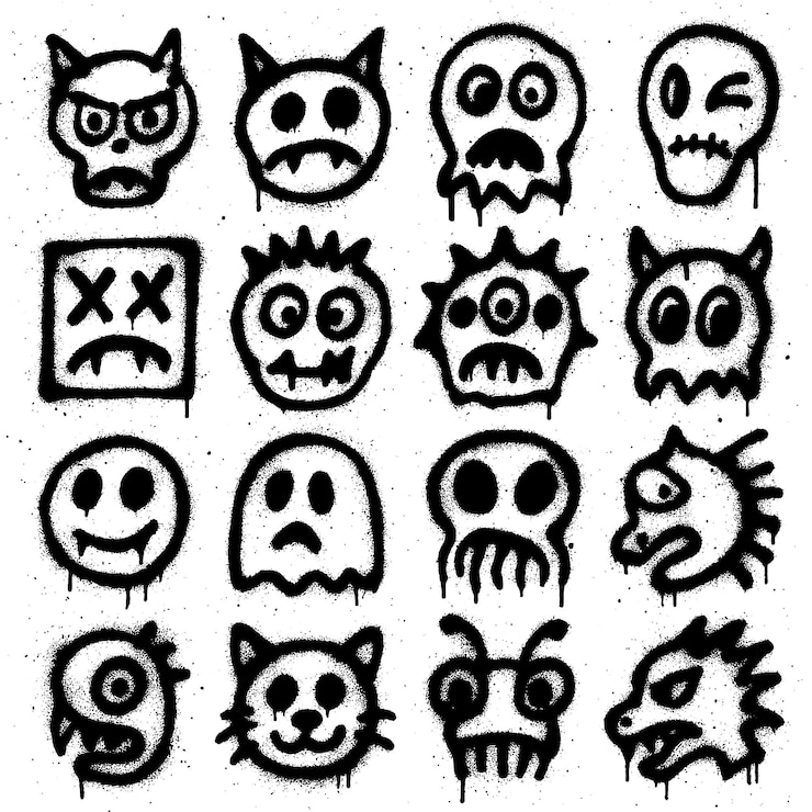 PSD collection of graffiti style monster and skull faces