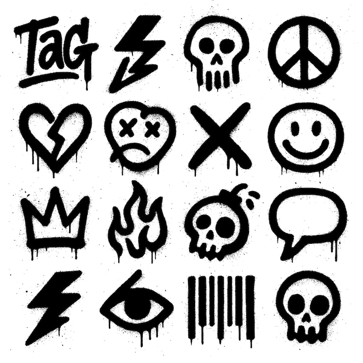PSD collection of graffiti symbols and street art icons