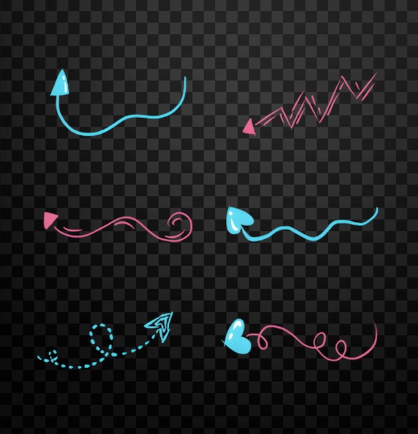 Collection of hand-drawn arrows with heart and curved shapes