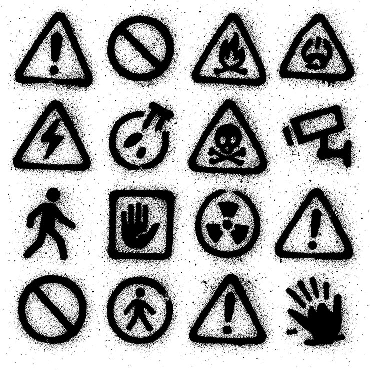 PSD collection of hand-drawn hazard and warning symbols